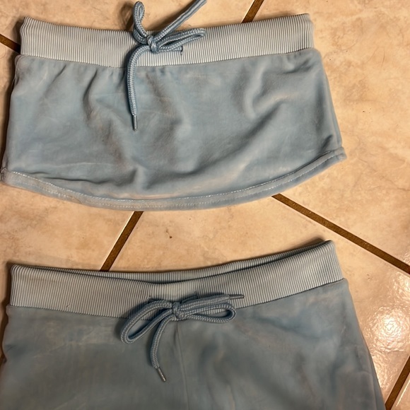 Matching velvety baby blue shorts and tube top! Top Medium Bottoms Small. - Picture 2 of 6